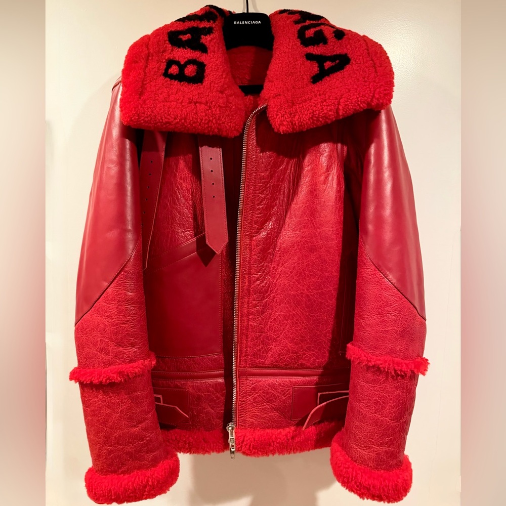 NEW Balenciaga The Bombardier Leather and Shearling Jacket